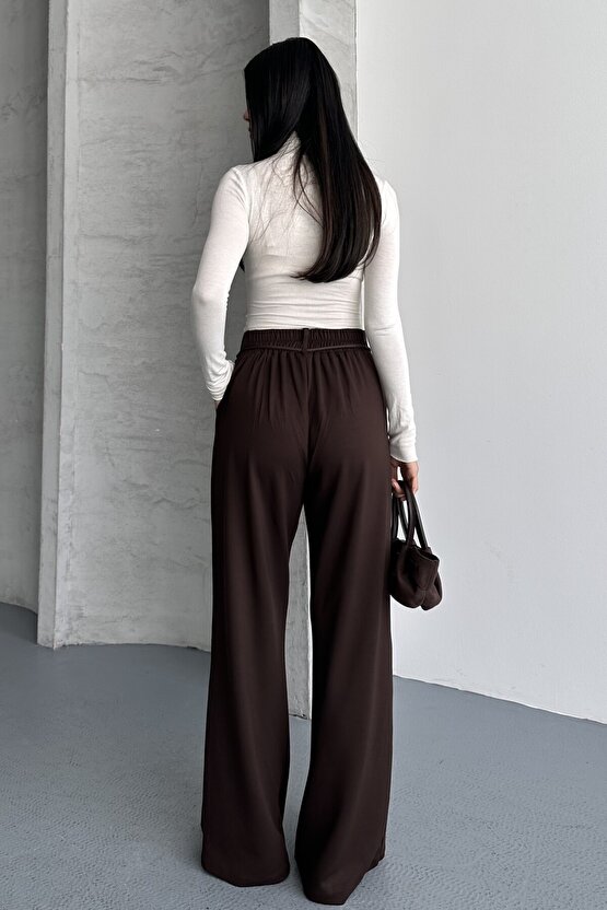 Kadın Yüksek Bel Bağcıklı Bol Paça Palazzo Pantolon – Rahat Kesim Günlük & Şık