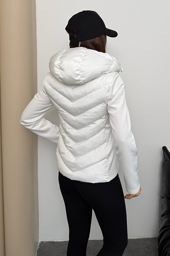 Kadın Kapüşonlu Şişme Mont - Termal Kontrast Range Rover Mom Ceket