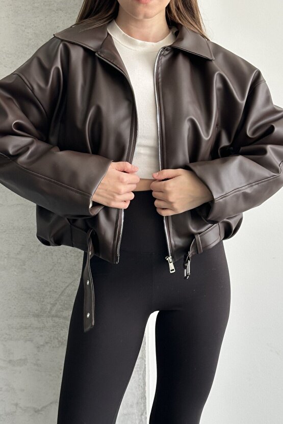 Kadın İçi Kürklü Oversize Deri Mont - Peluş Astarlı Biker Deri Ceket