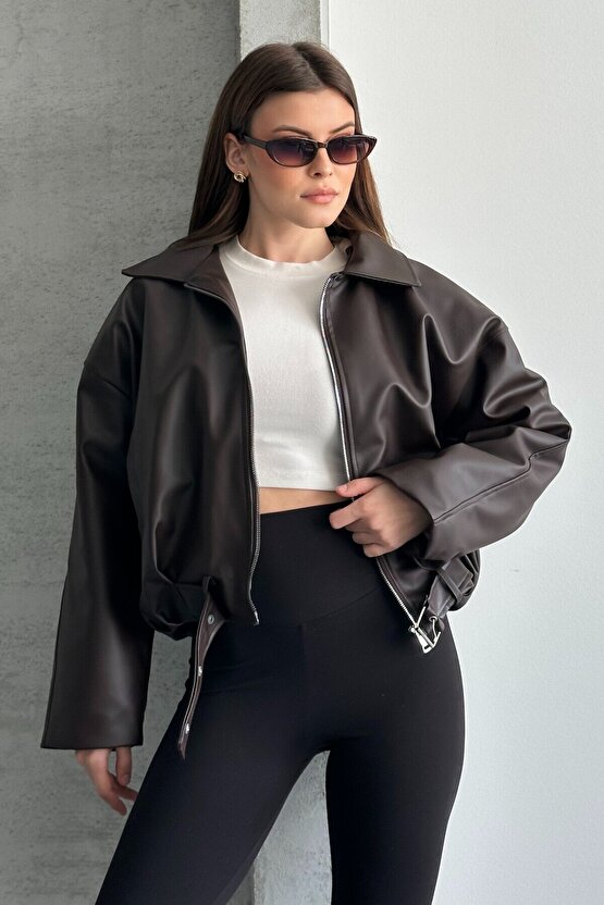 Kadın İçi Kürklü Suni Deri Ceket - Oversize İçi Peluş Astarlı Premium Biker Mont