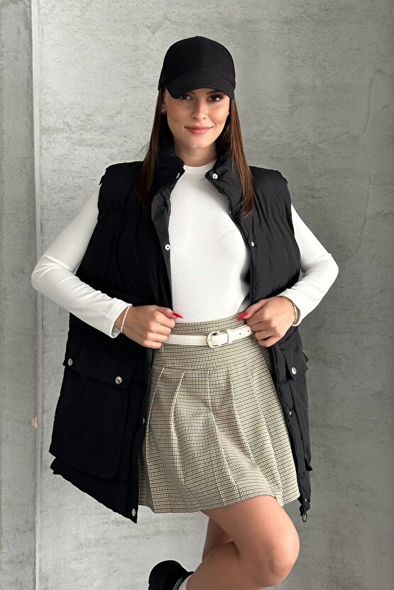 Kadın Şişme Yelek - Cepli Fermuarlı Günlük Şişme Yelek