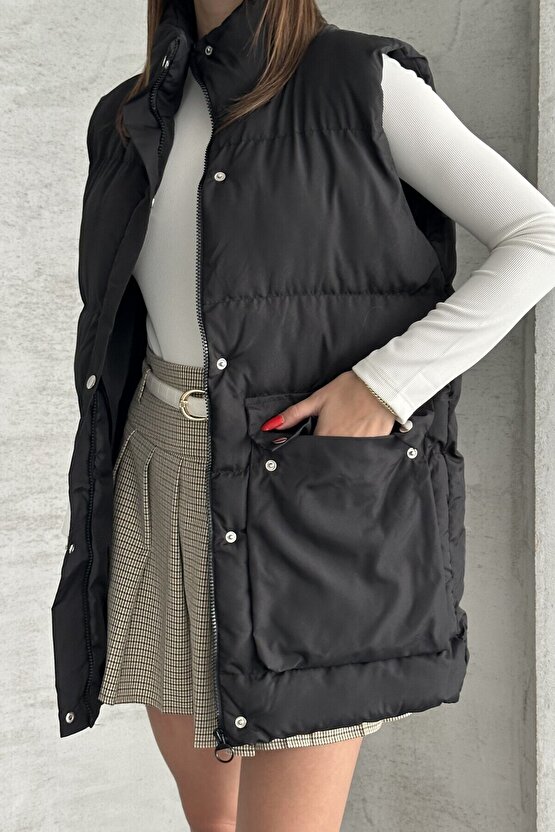 Kadın Şişme Yelek - Cepli Fermuarlı Günlük Şişme Yelek