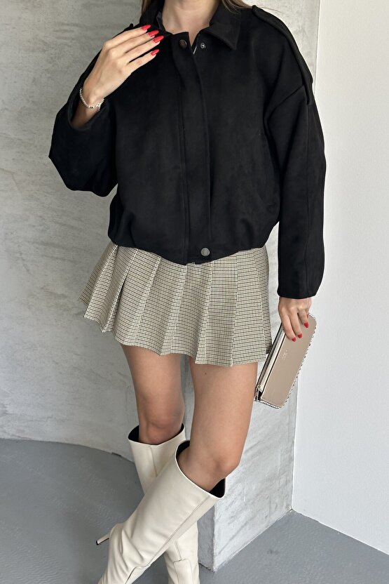 Kadın Oversize Süet Bomber Ceket - Yeni Sezon Deri Trend Ceket