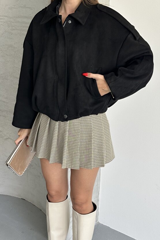 Kadın Oversize Süet Bomber Ceket - Yeni Sezon Deri Trend Ceket