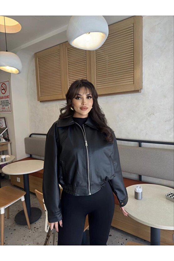 Deri Bomber Deri Ceket siyah