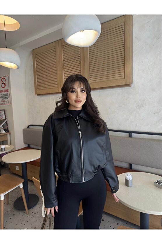 Deri Bomber Deri Ceket siyah