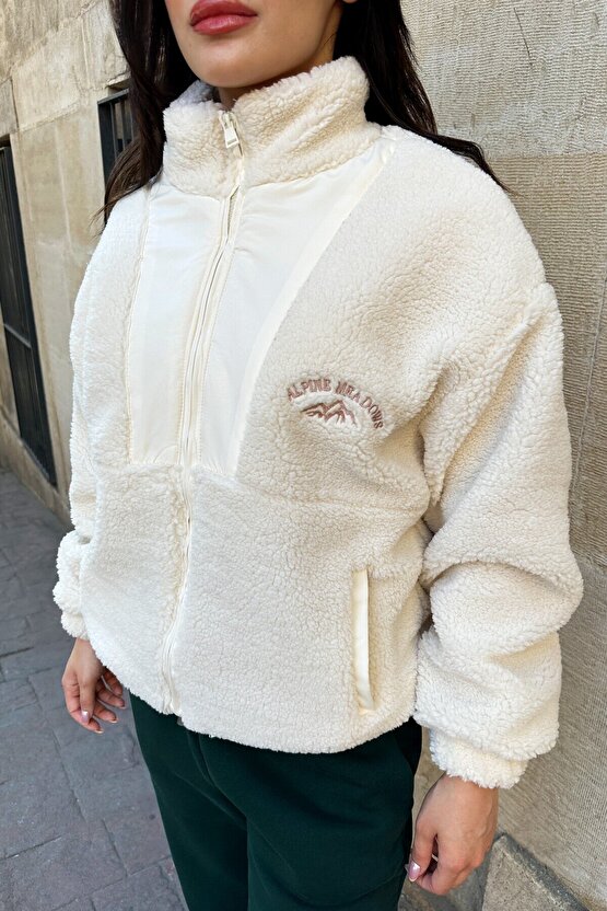 Kadın Polar Peluş Mont - Yumuşak Kürklü Fermuarlı Oversize Ceket - 5194