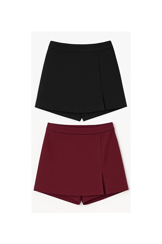 2li Yırtmaçlı Mini Şort Etek