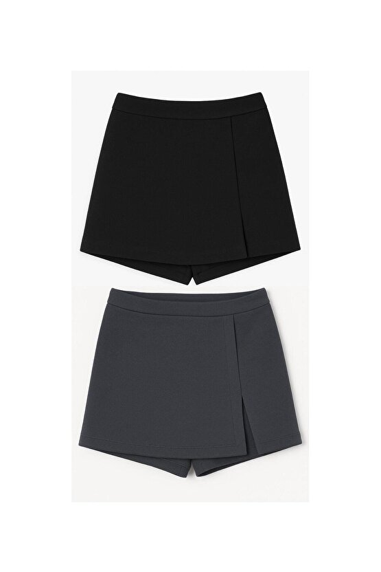 2li Yırtmaçlı Mini Şort Etek