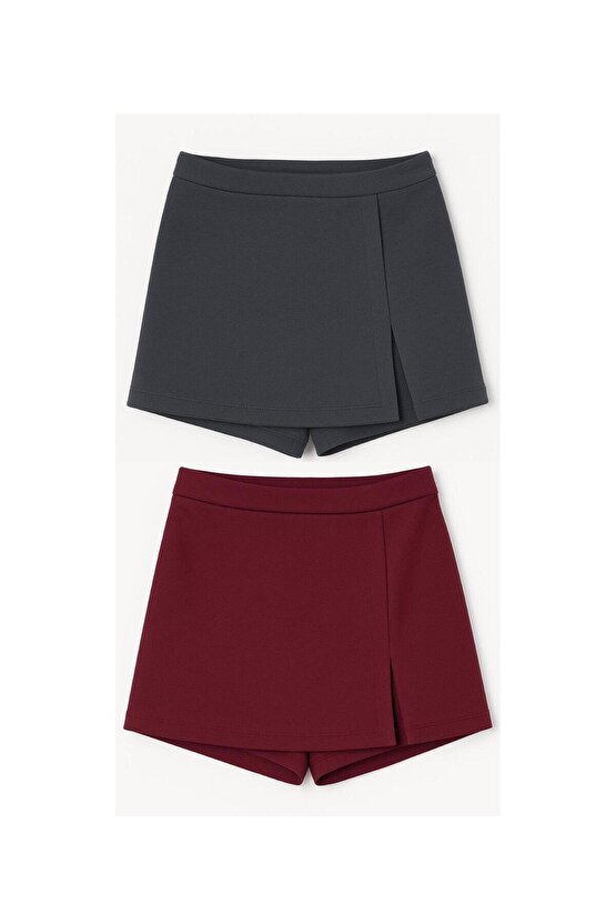 2li Yırtmaçlı Mini Şort Etek