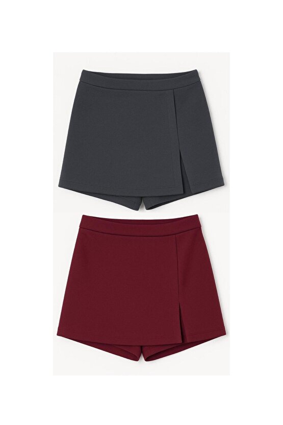 2li Yırtmaçlı Mini Şort Etek