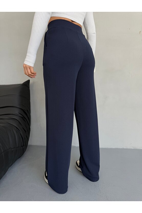 Likralı Cırtlı Kadın Palazzo Pantolon – Cesur Tarz, Yüksek Bel, Rahat Kesim