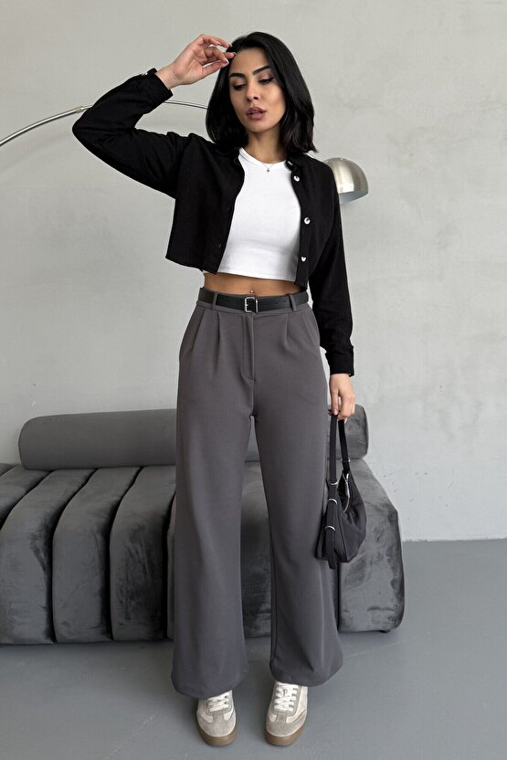 Kemer Detaylı Likralı Palazzo Pantolon