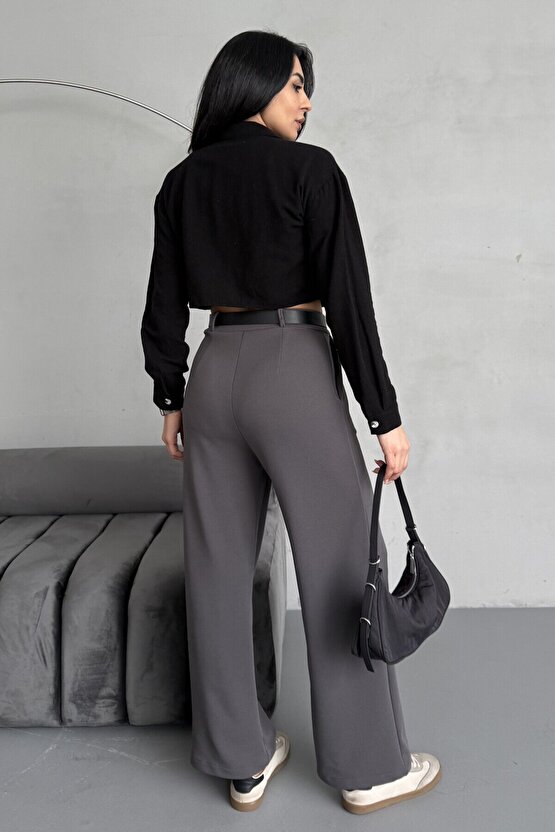 Kemer Detaylı Likralı Palazzo Pantolon