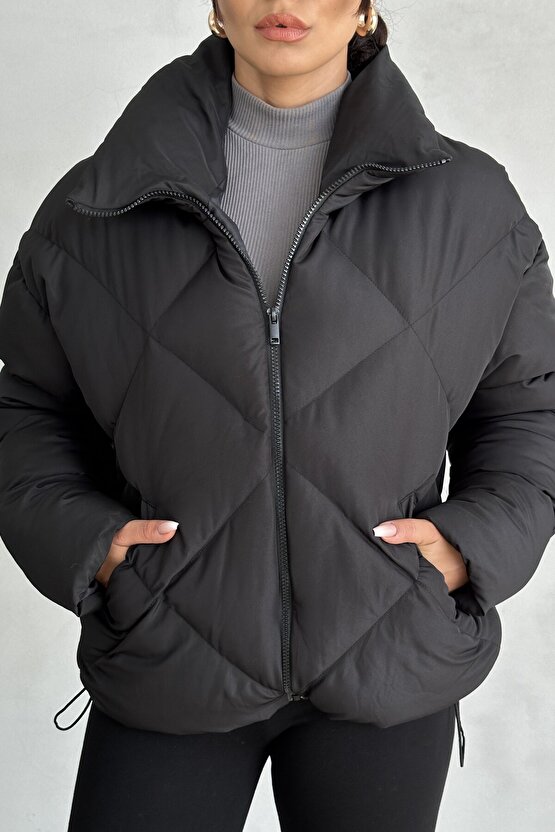 Kadın Siyah Oversize Şişme Mont