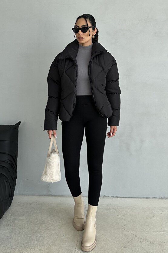 Kadın Siyah Oversize Şişme Mont