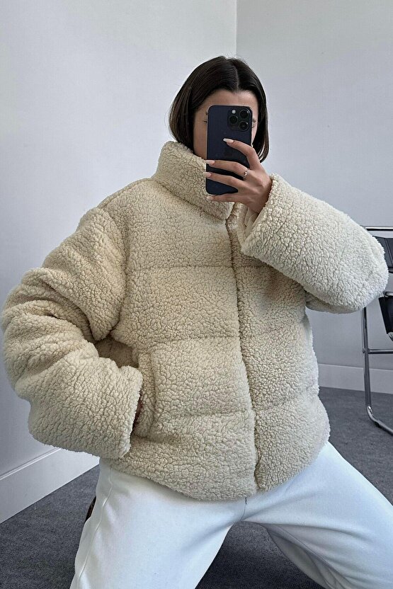 Kadın Teddy Peluş Mont - Polar Şişme Kaban Yumuşak Kürk Görünümlü