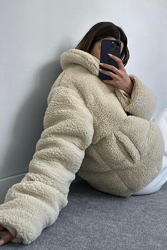 Kadın Teddy Peluş Mont - Polar Şişme Kaban Yumuşak Kürk Görünümlü
