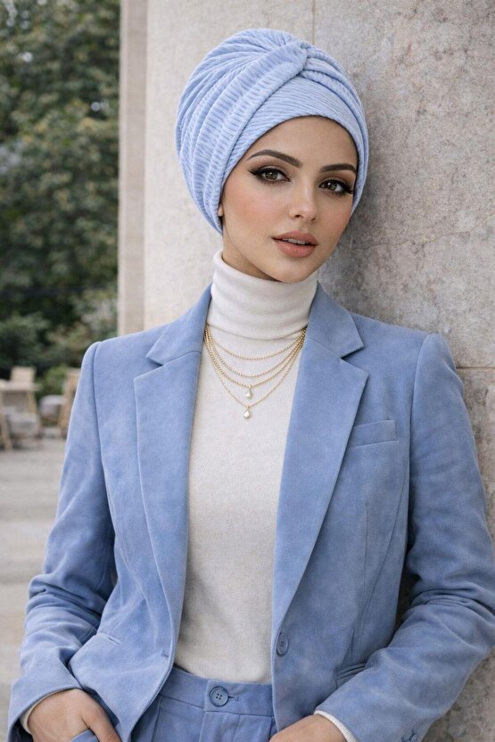 Bebe Mavi Burgu Bantlı Hazır Bone