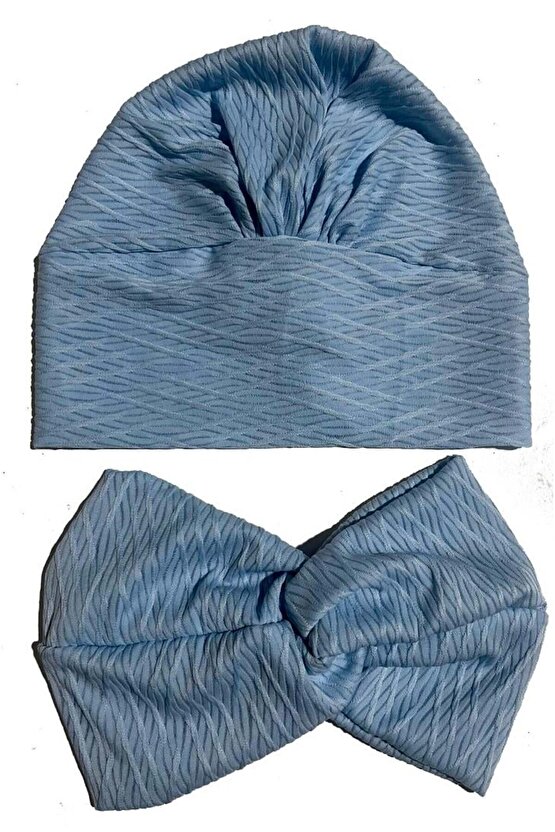 Bebe Mavi Burgu Bantlı Hazır Bone