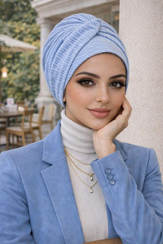 Bebe Mavi Burgu Bantlı Hazır Bone