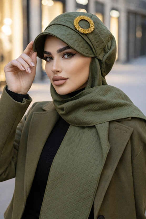 Haki Gold Tokalı Tesettür Şapka