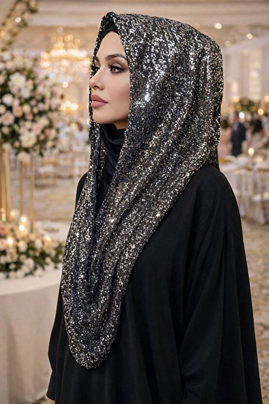 Antrasit Payetli Abiye Başlık