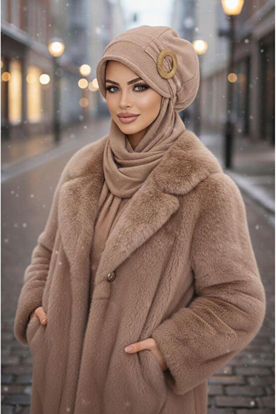 Camel Gold Tokalı Tesettür Şapka