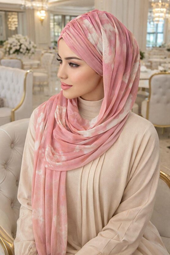 Pudra Beyaz Batik Desen Hazır Şal