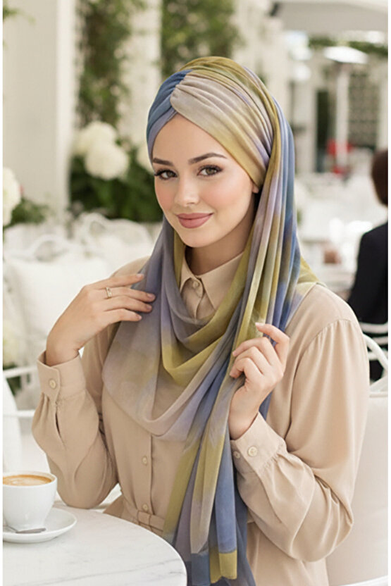 Bej Haki Batik Desen Hazır Şal