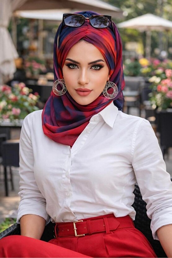 Kırmızı Bordo Batik Desenli Hazır Şal