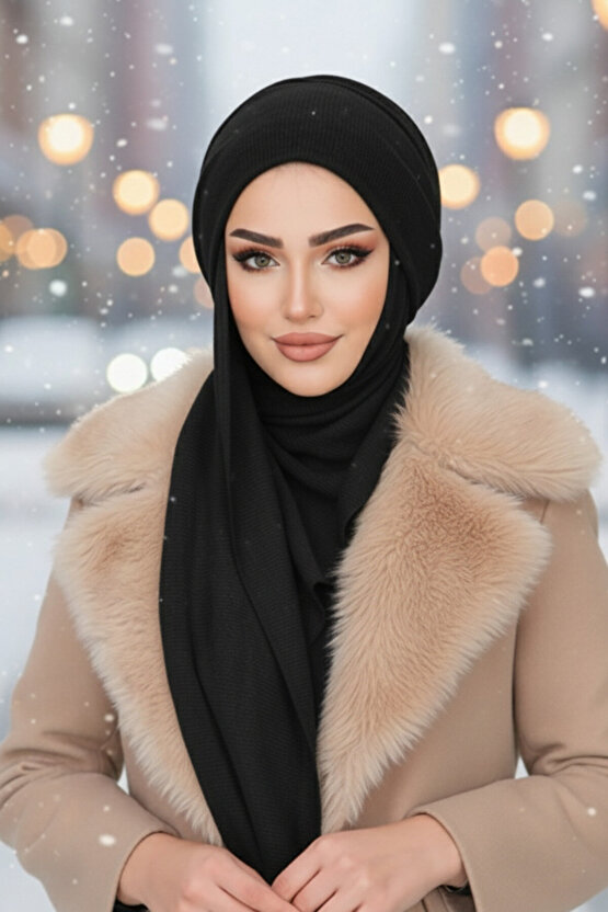 Siyah Fitilli Kelebek Bone Şal