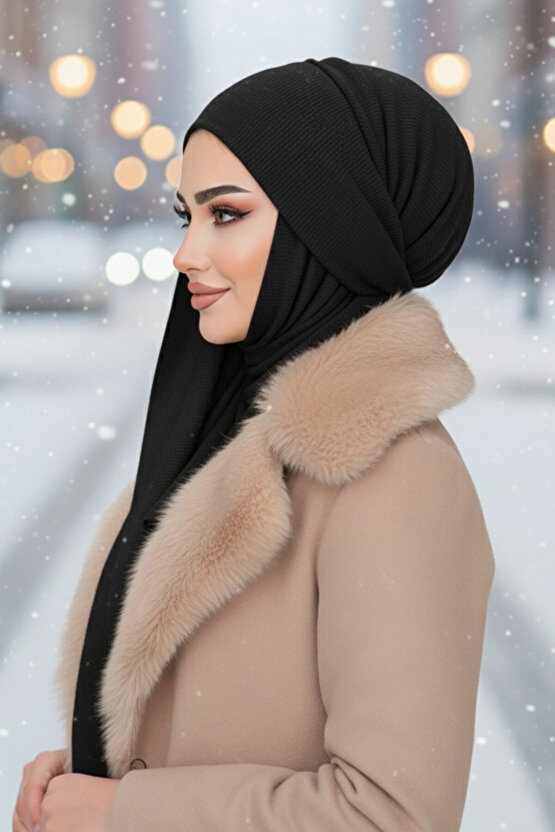 Siyah Fitilli Kelebek Bone Şal