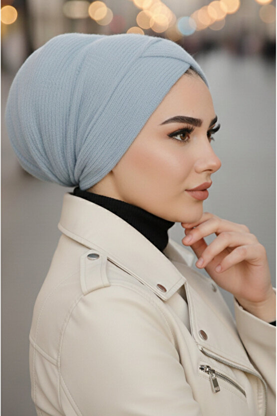 Bebe Mavi Yumoş KIşlık Çapraz Bone