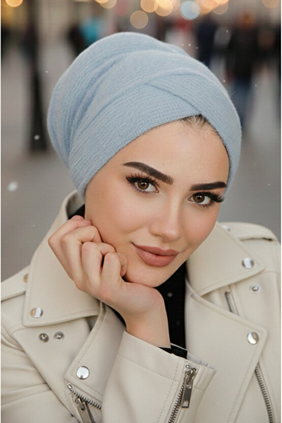 Bebe Mavi Yumoş KIşlık Çapraz Bone