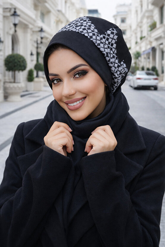 Siyah Beyaz Garnili Tesettür Bere