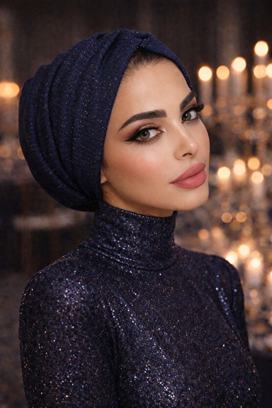 Lacivert Işıltılı Büzgülü Salaş Bone