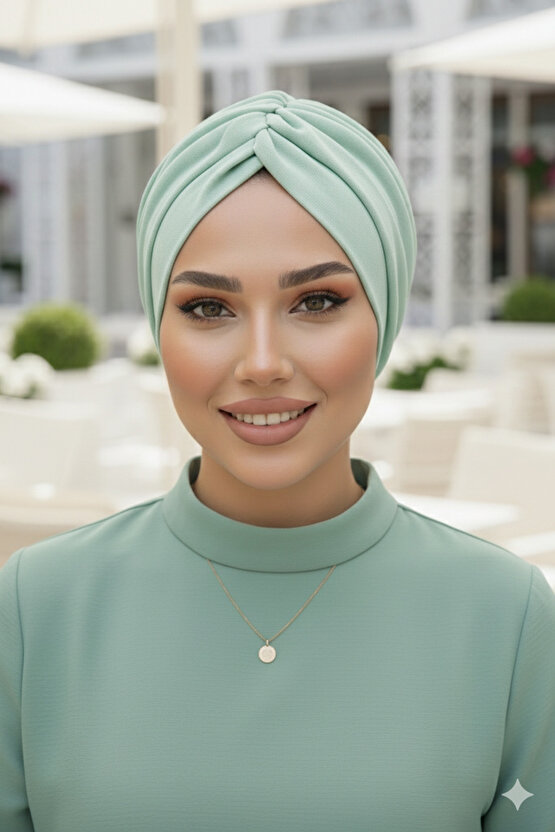 Mint Yeşili Büzgülü Salaş Bone