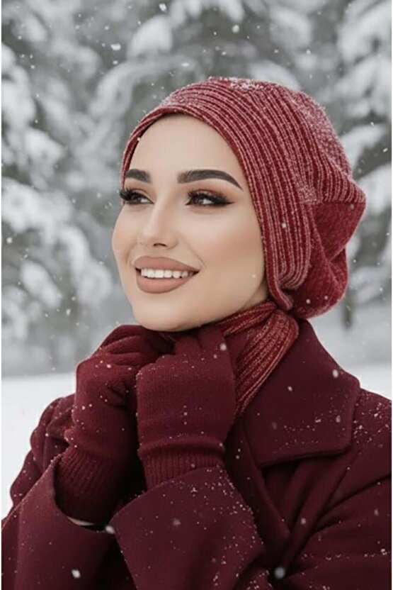 Bordo Desen Tesettür Bere