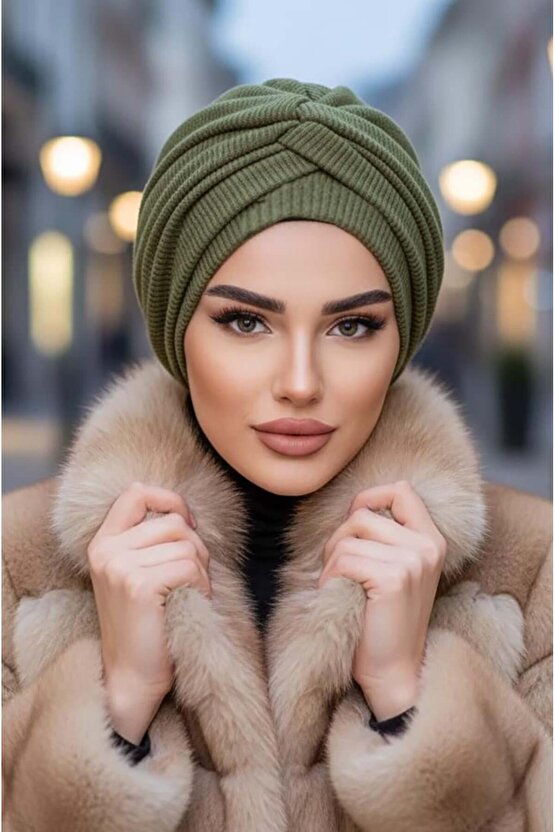 Haki Triko Burgu Detaylı Bone