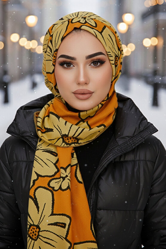 Turuncu Desenli Tesettür Bere