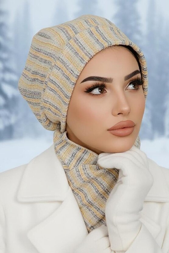 Kemik Çizgili Tesettür Bere Ve Etol Takım