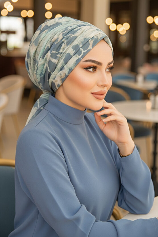 Soft Mavi Tonlamalı Tokalı Bone