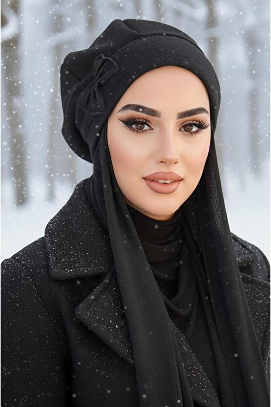 Siyah Tesettür Bere ve Şal Takım