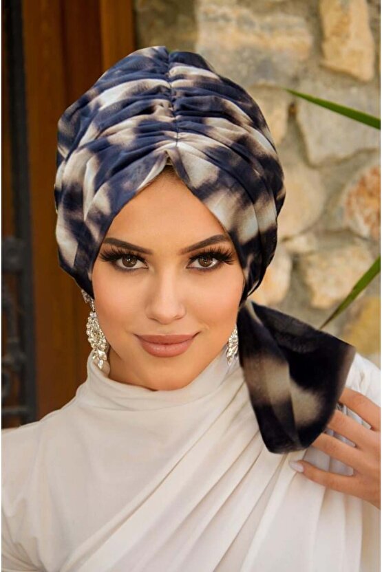 Kahve Batik Desen Tül Tokalı Bone