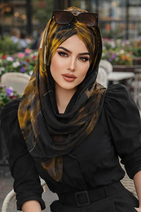 Siyah Hardal Batik Desen Hazır Şal