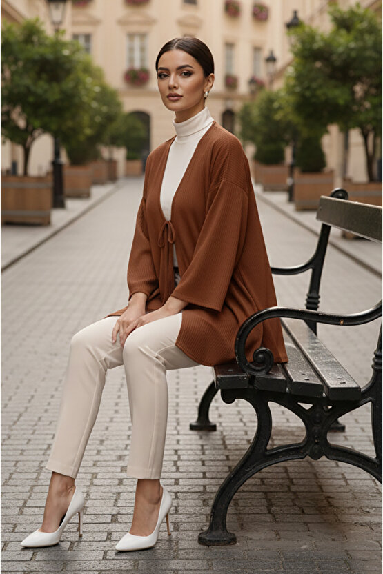 Taba Önü Bağlamalı Kimono Tunik  Likralı Ütü İstemez Kumaş