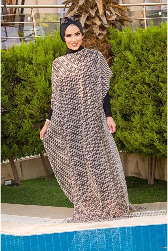 Kahve Helezon Desenli Tesettür Pareo