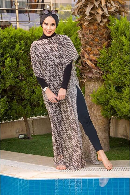 Kahve Helezon Desenli Tesettür Pareo