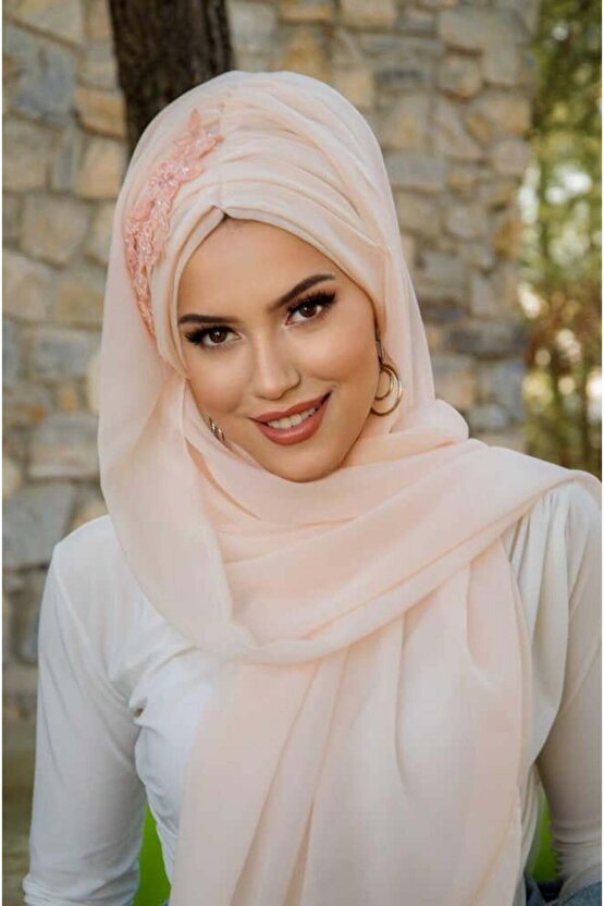 Açık Somon Güpürlü Abiye Şal